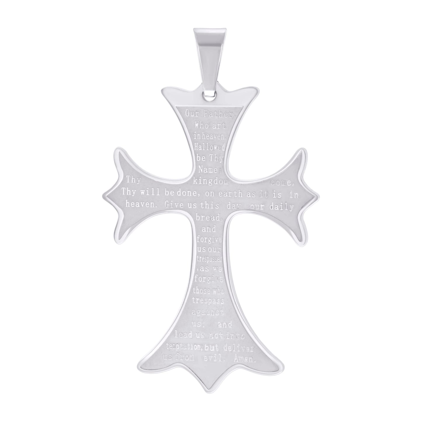 Stainless Steel Mens English Bible Lord's Prayer Halo Cross Religious Charm Pendant