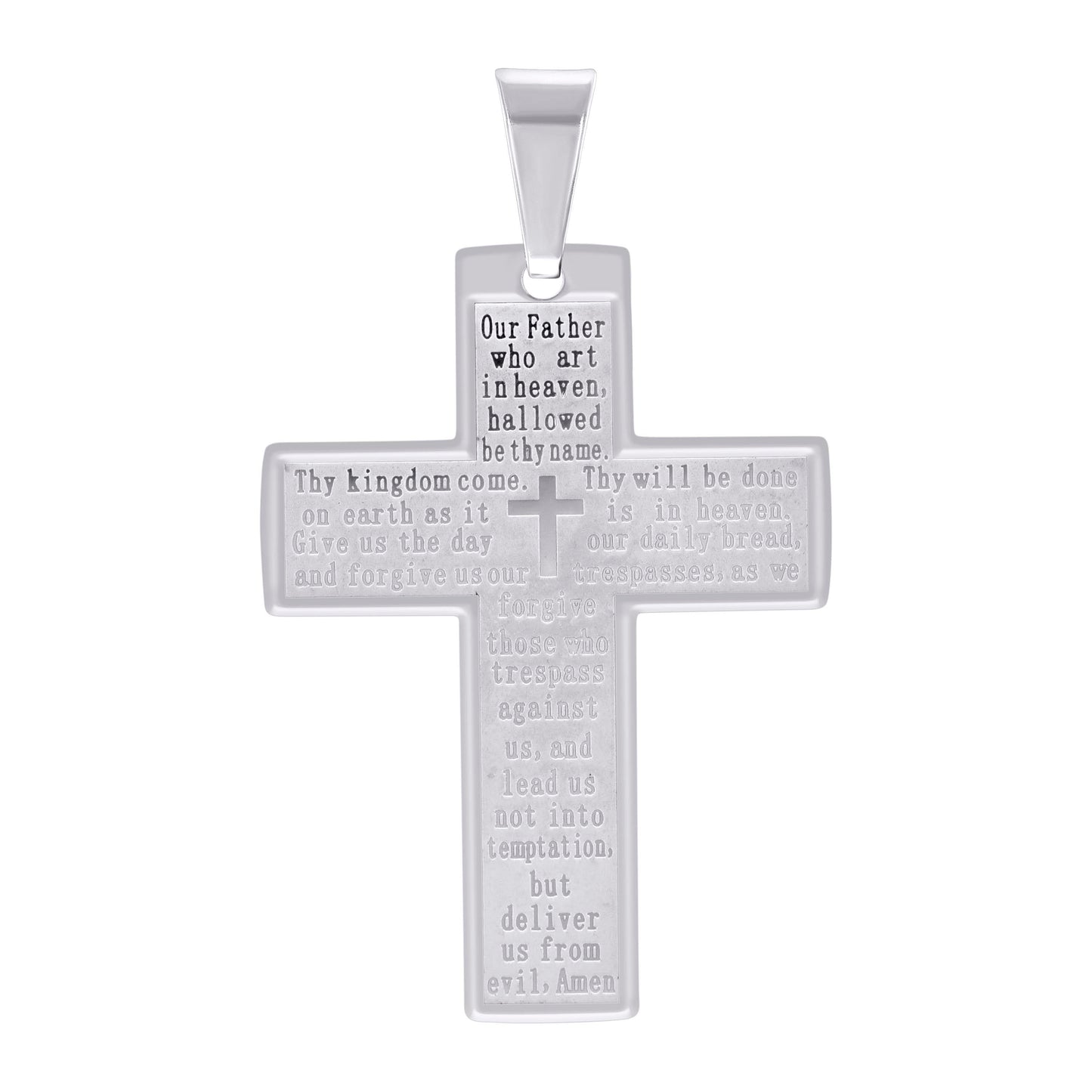 Stainless Steel English Bible Lord's Prayer Cross Religious Charm Pendant