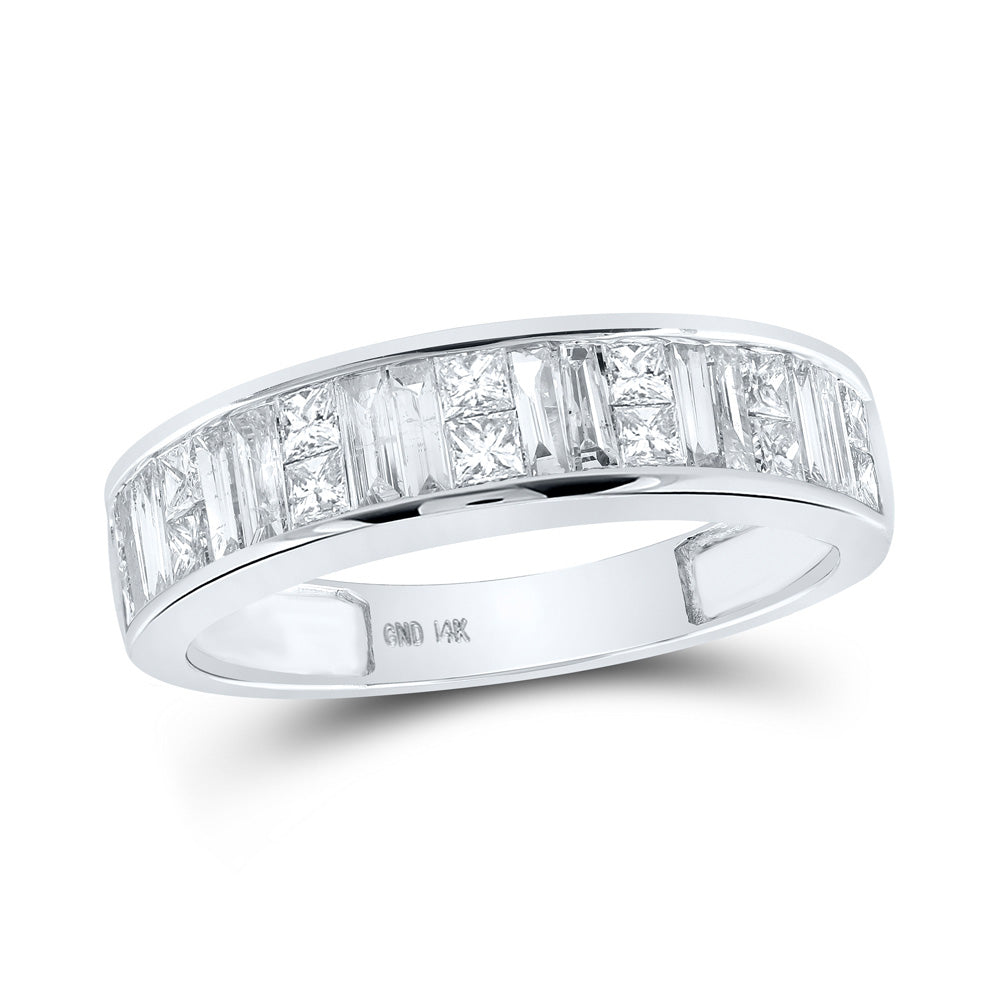 14K White Gold Womens Baguette & Princess Diamond Wedding Anniversary Band 1 Cttw, Womens Size: 5-10