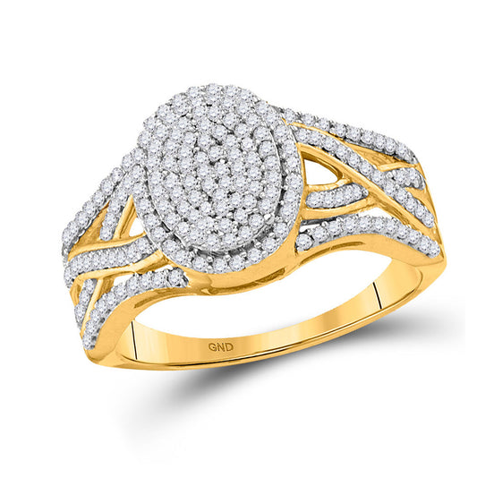 10K Yellow Gold Womens Round Diamond Oval Cluster Twist Ring 1/2 Cttw, Womens Size: 5-10