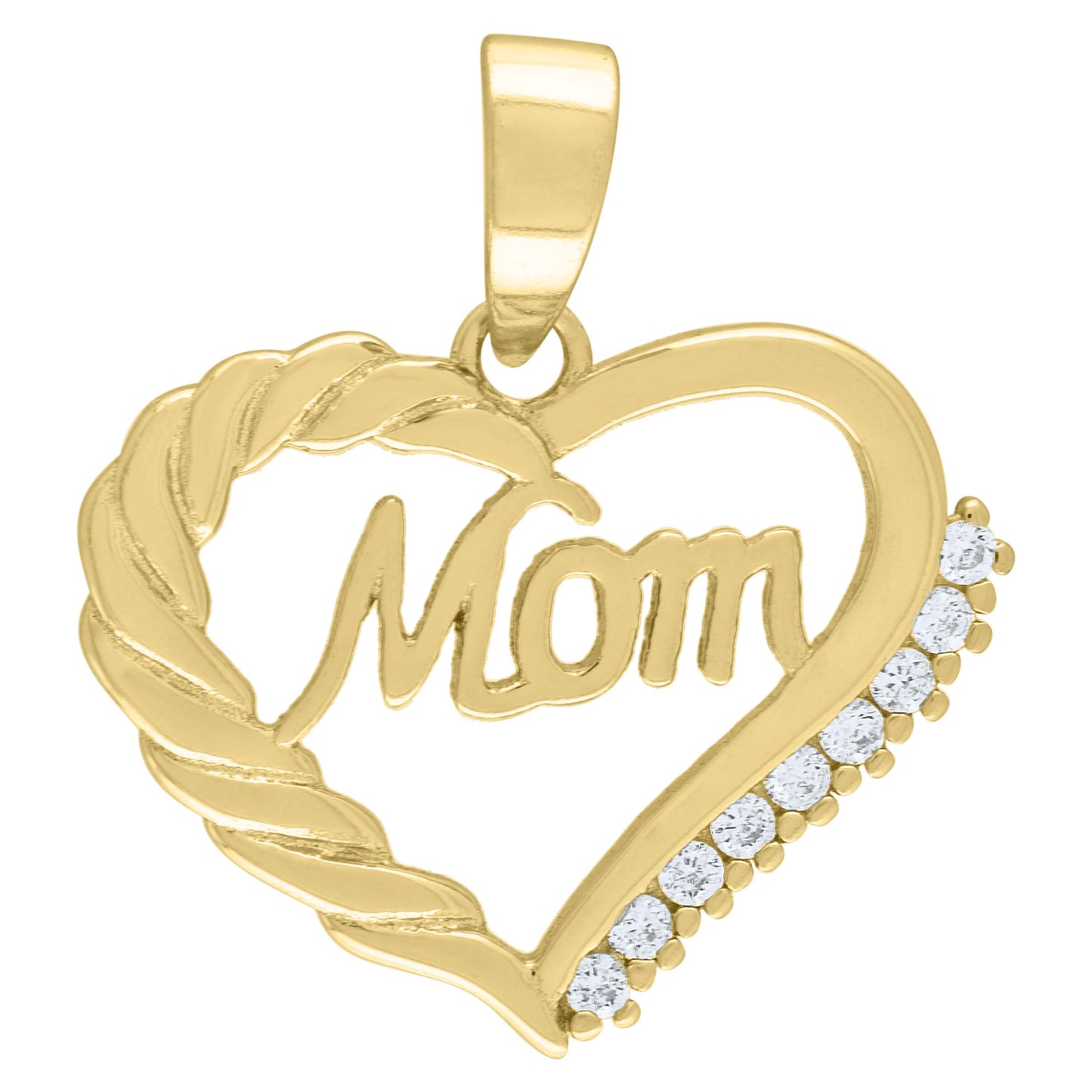 Sterling Silver Womens Cubic Zirconia Mom Heart Talking Charm Pendant
