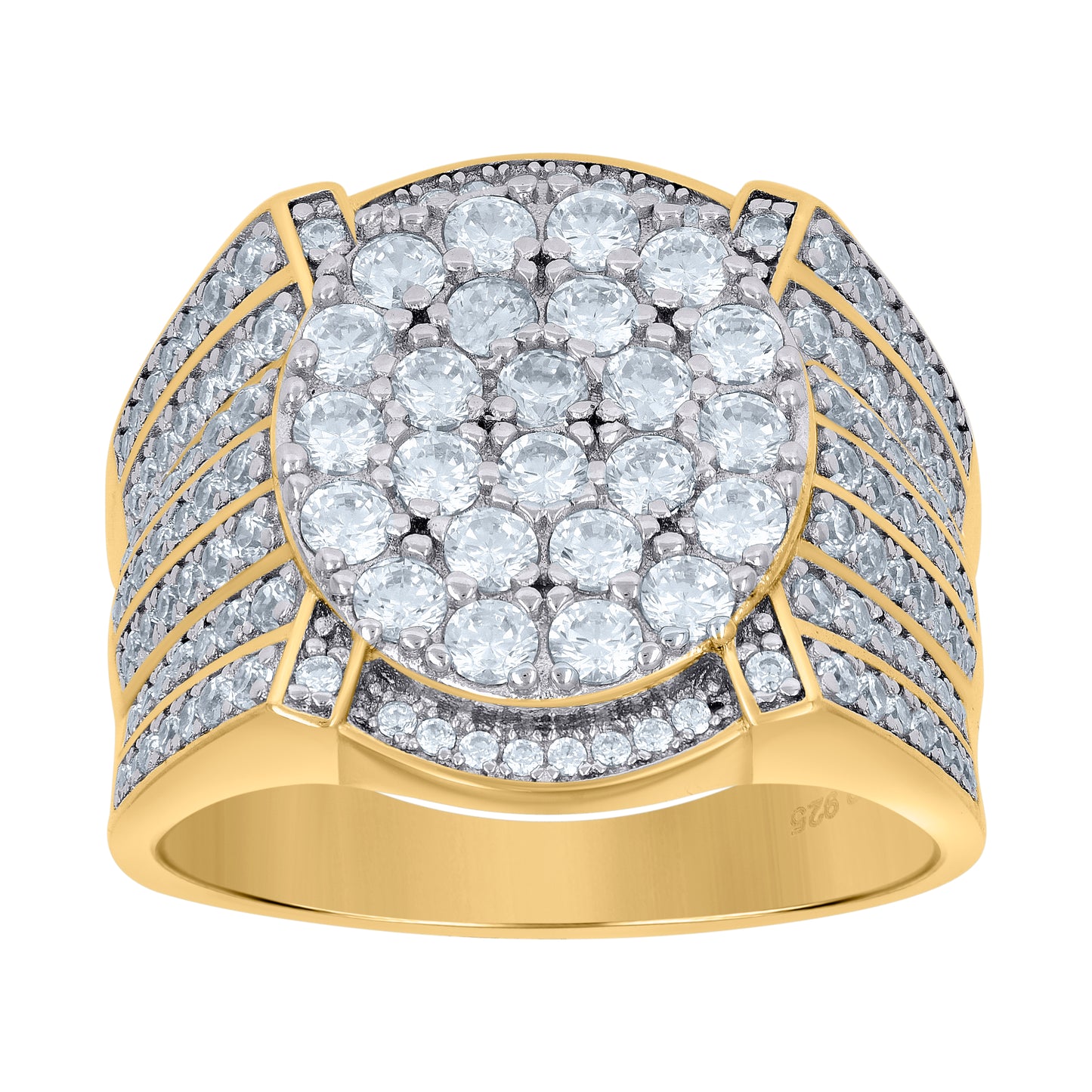 Sterling Silver Yellow-Tone Men's Cubic Zirconia Presidential Bridal Anniversary Wedding Engagement Band Ring Sizes 7 To 12