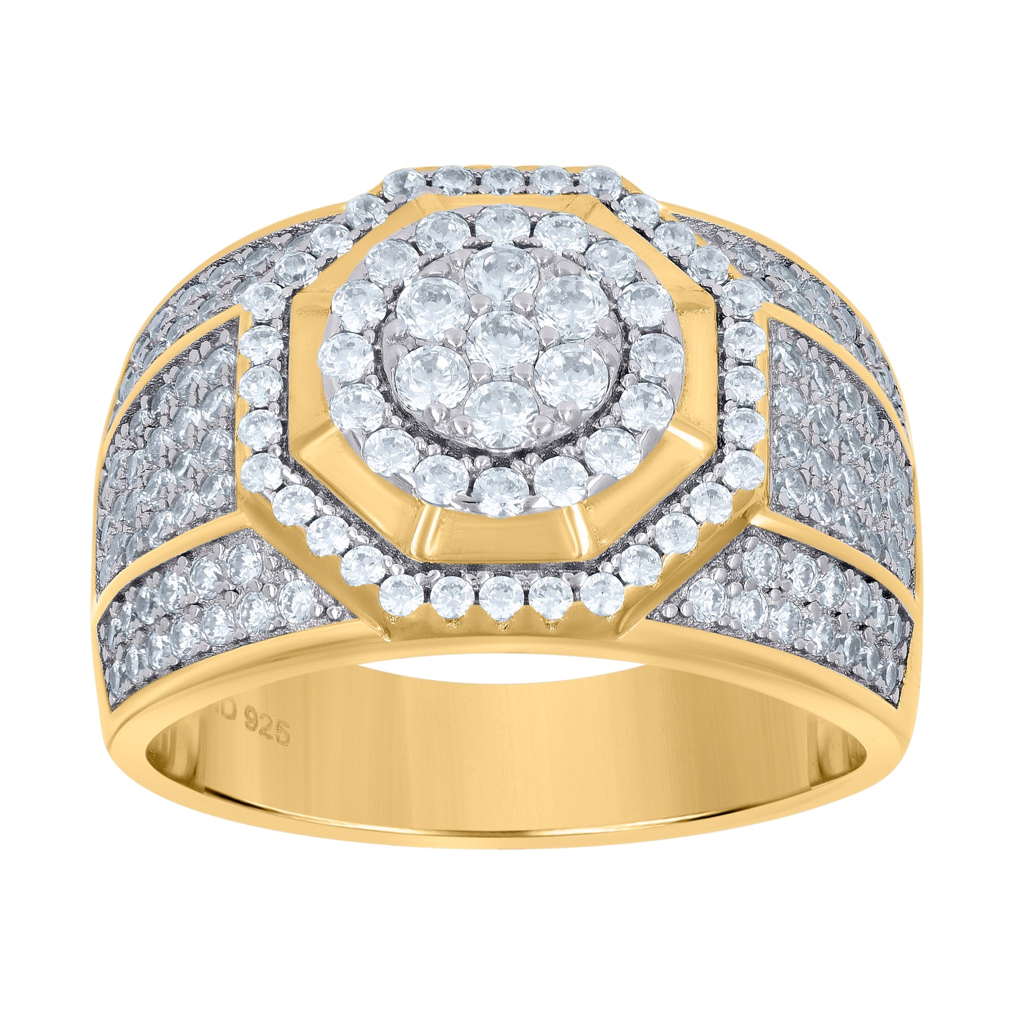 Sterling Silver Yellow-Tone Mens Cubic Zirconia Presidential Bridal Anniversary Wedding Engagement Band Ring Sizes 7 To 12