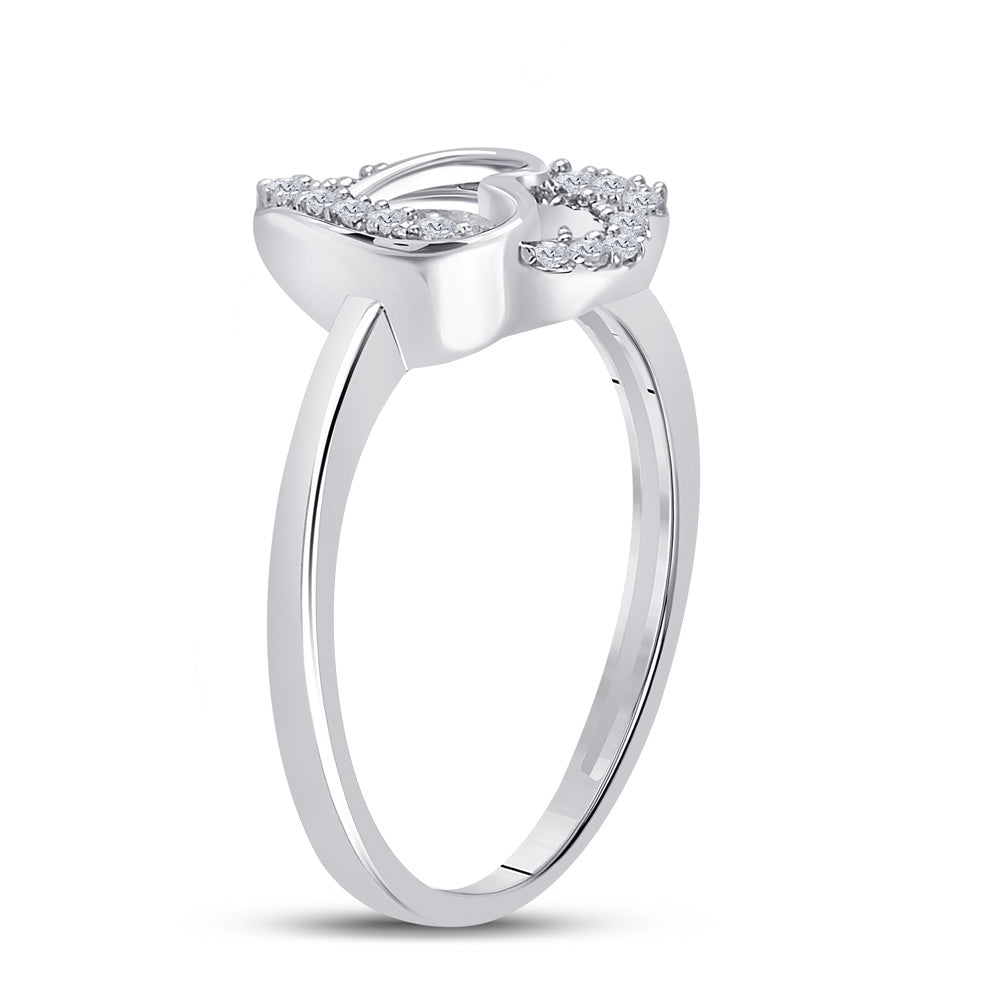 Sterling Silver Womens Round Diamond Double Heart Ring 1/6 Cttw, Womens Size: 5-10
