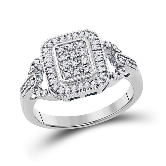 Sterling Silver Womens Round Diamond Rectangle Frame Cluster Ring 1/4 Cttw, Womens Size: 5-10