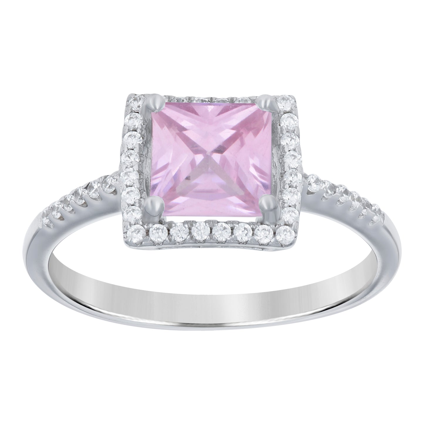 Sterling Silver Womens Pink Princess Cut Cubic Zirconia Fashion Bridal Anniversary Wedding Engagement Band Ring