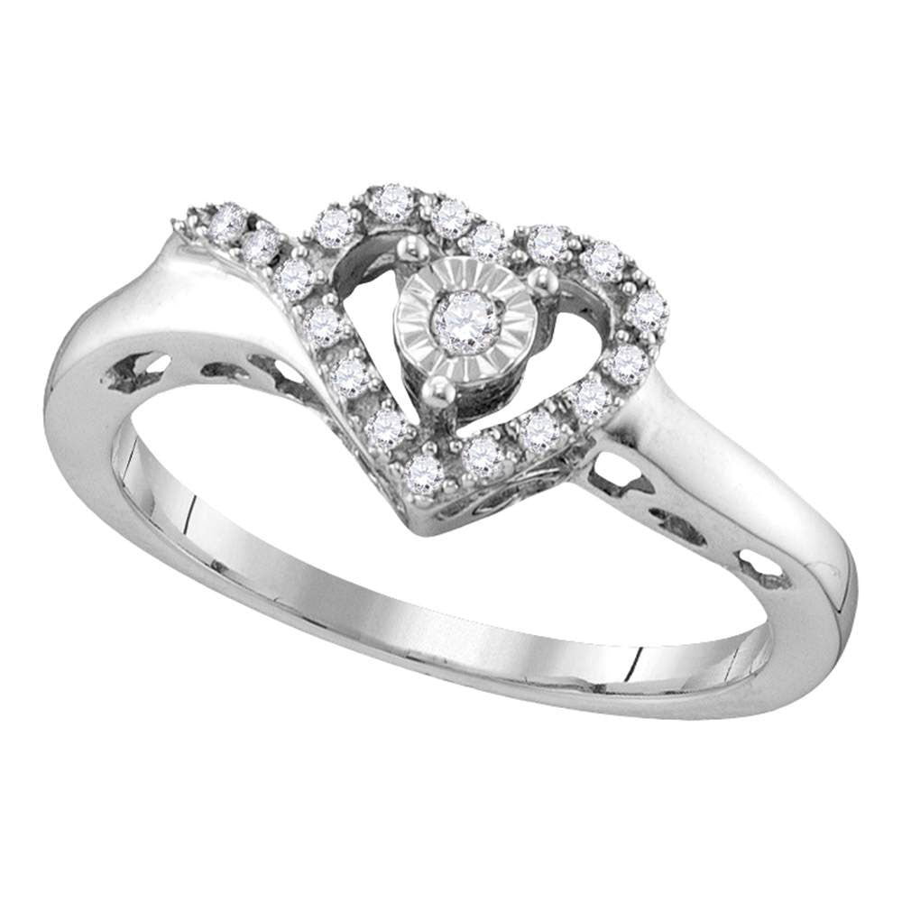 Sterling Silver Womens Round Diamond Heart Ring 1/10 Cttw, Womens Size: 5-10