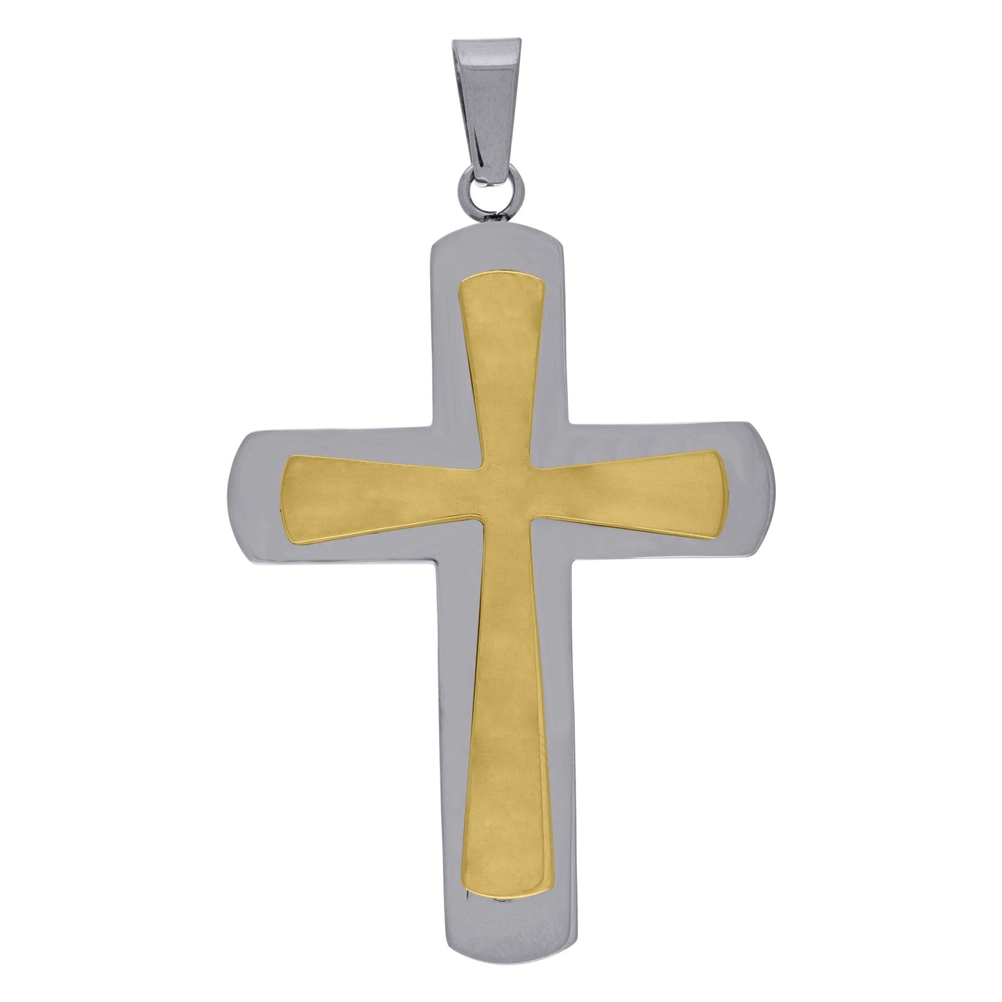 Stainless Steel Mens Two Layer Cross Religious Charm Pendant