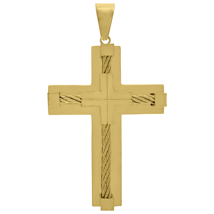 Stainless Steel Mens Cable Rope Inlay Cross Religious Charm Pendant