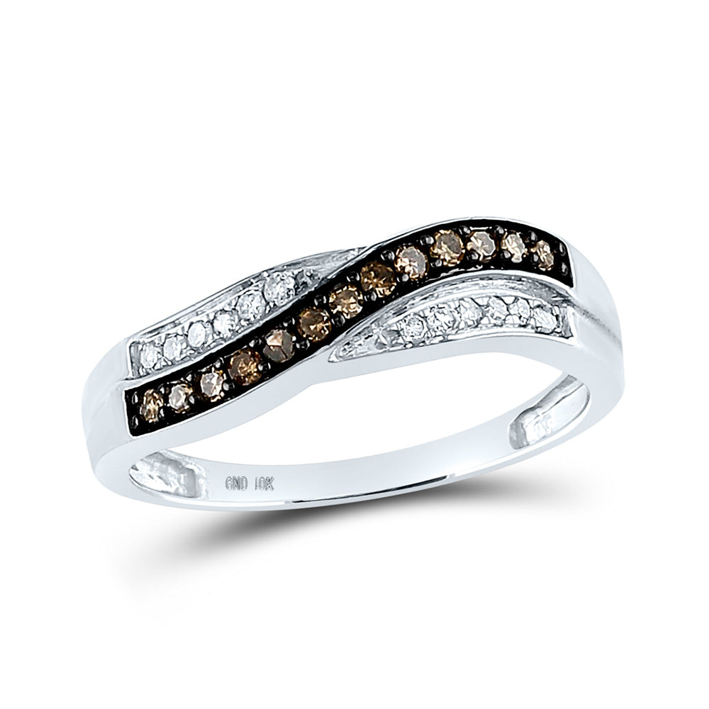 10K White Gold Womens Round Brown Diamond Band Ring 1/4 Cttw, Womens Size: 5-10