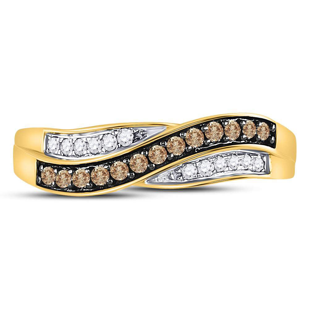 10K Yellow Gold Womens Round Brown Diamond Band Ring 1/4 Cttw, Womens Size: 5-10