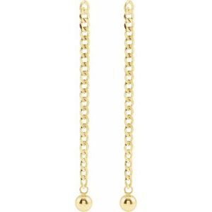 14K Yellow Gold 5Mm Curb Chain Dangle Bead Earrings