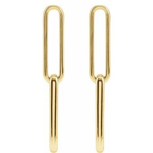 14K Yellow Gold 33.85 X 4.95 Mm Pair Friction Back Polished Paperclip-Style Earrings