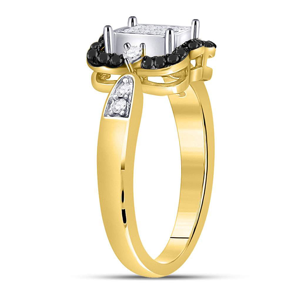 10K Yellow Gold Womens Round Black Color Enhanced Diamond Cluster Ring 3/4 Cttw, Womens Size: 5-10