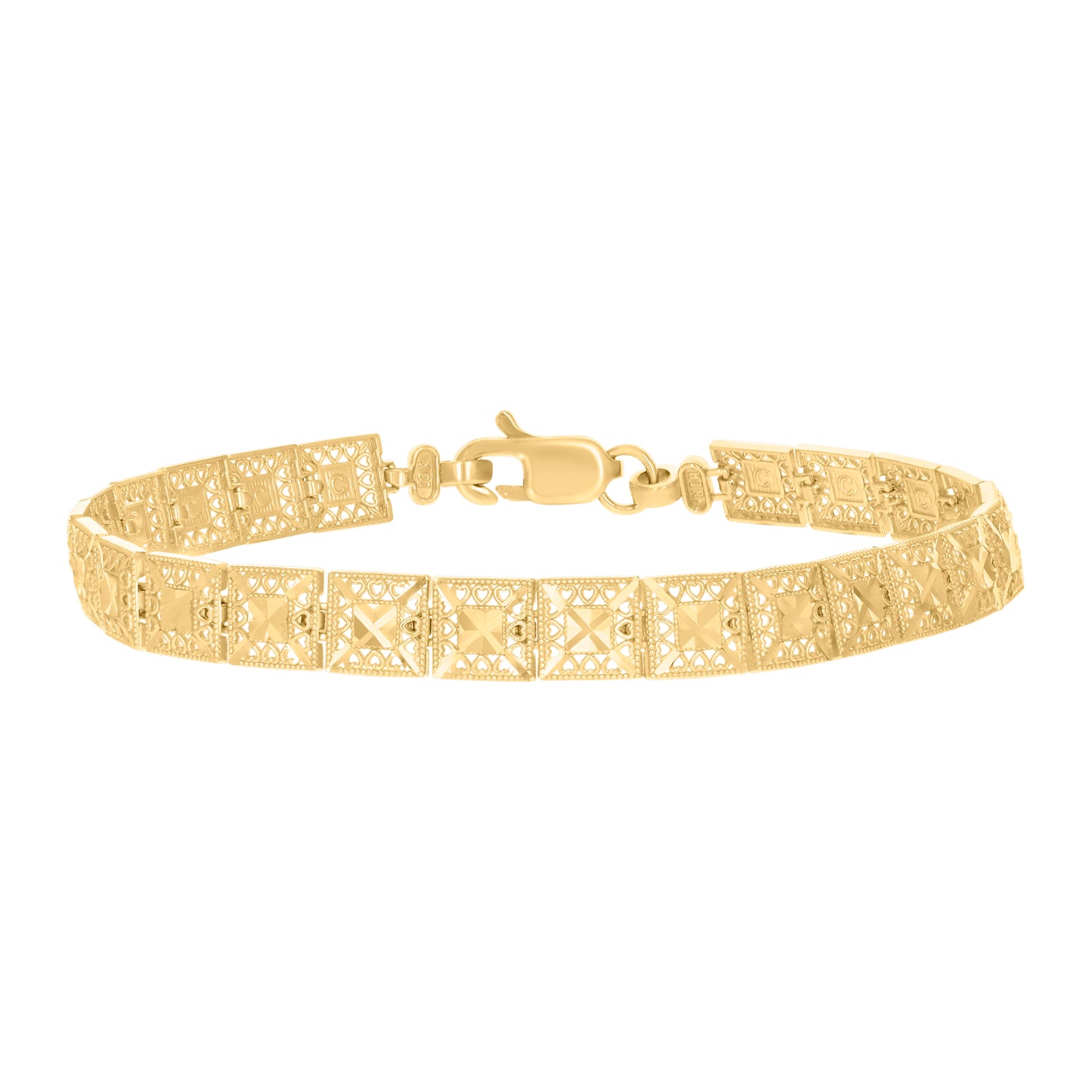 10K Yellow Gold Womens Square Link Bracelet