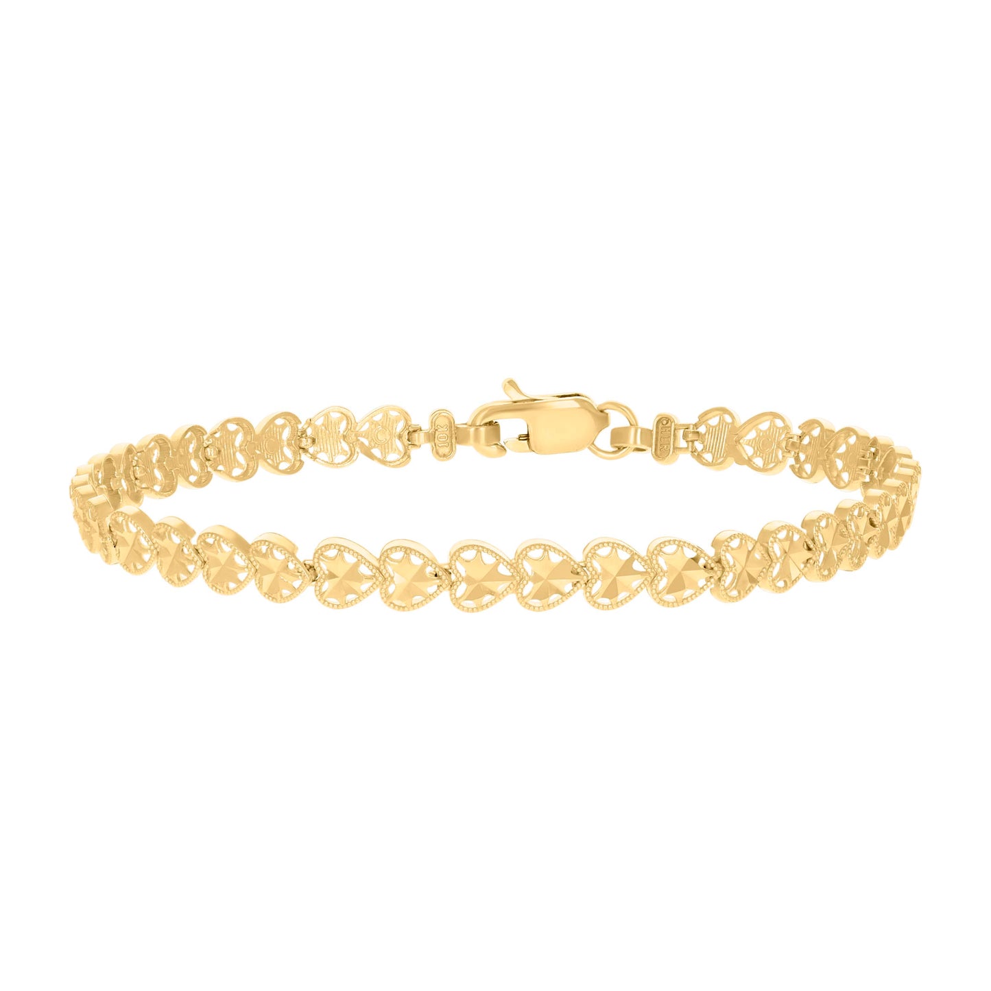 10K Yellow Gold Womens Heart Link Bracelet