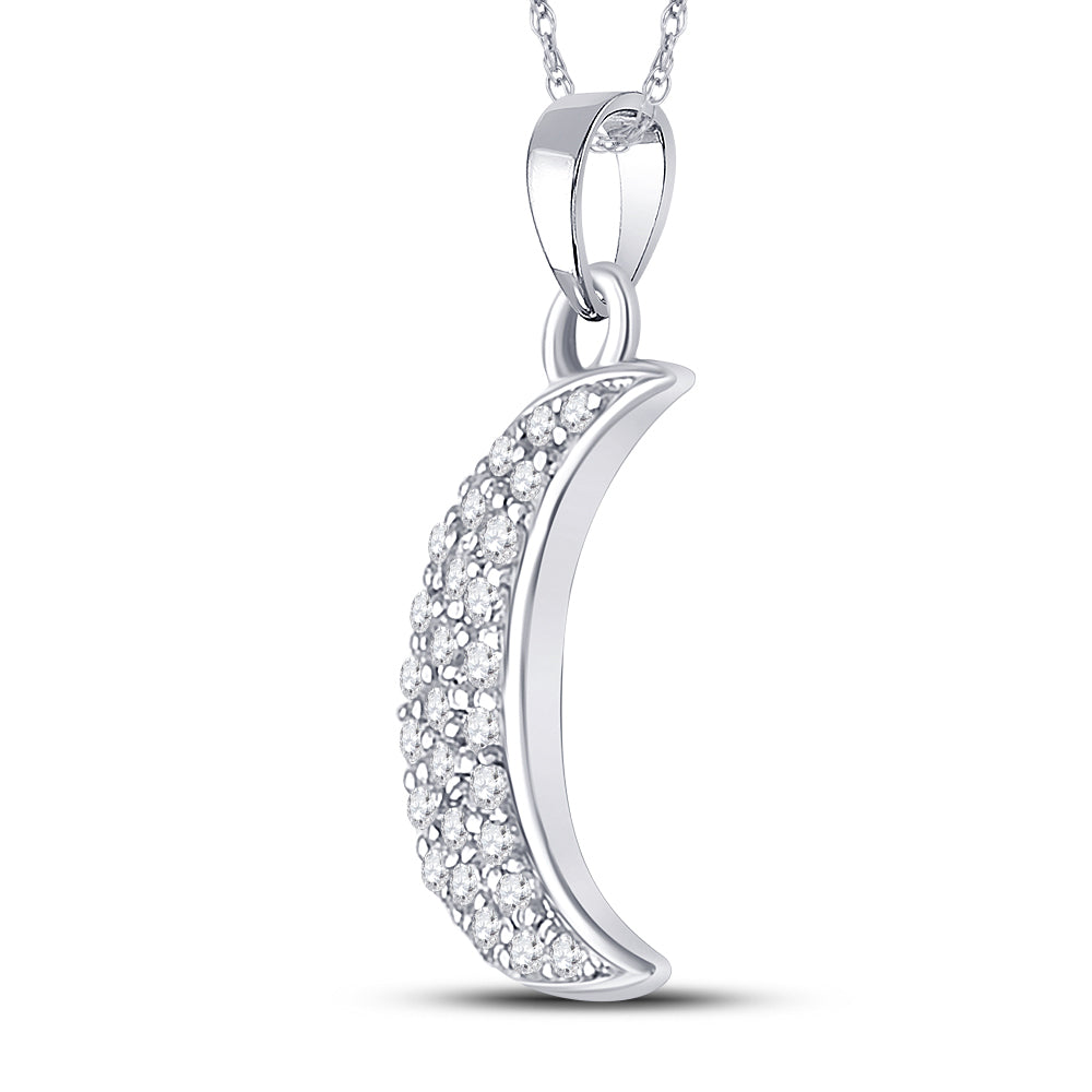 10K Yellow Or White Gold Womens Round Diamond Crescent Moon Pendant 1/8 Cttw, Length: 0.63 In, Width: 0.33 In