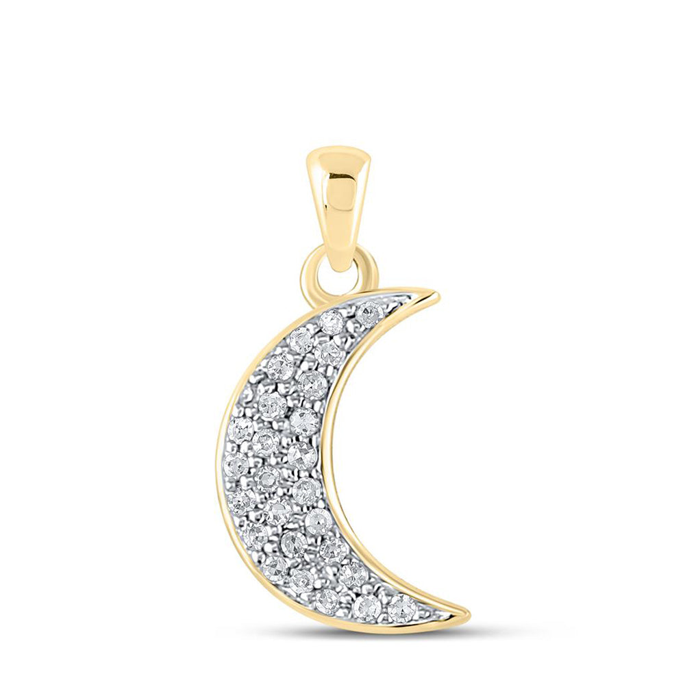10K Yellow Or White Gold Womens Round Diamond Crescent Moon Pendant 1/8 Cttw, Length: 0.63 In, Width: 0.33 In