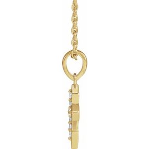 14K Yellow Gold Round G-H I1 Natural Diamond Petite Cross Necklace, Length: 18 In