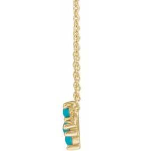 14K Yellow Gold Round 2 Mm Natural Turquoise Petite Cabochon Sideways Cross Necklace, Length: 18 In