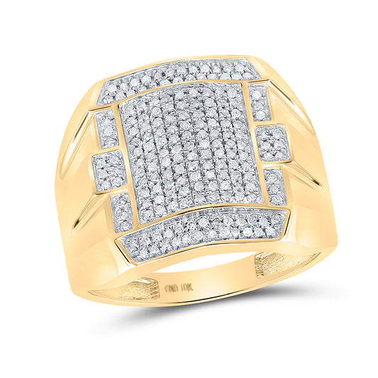 10K Yellow Gold Mens Round Diamond Square Cluster Ring 1/2 Cttw, Mens Size: 7-13