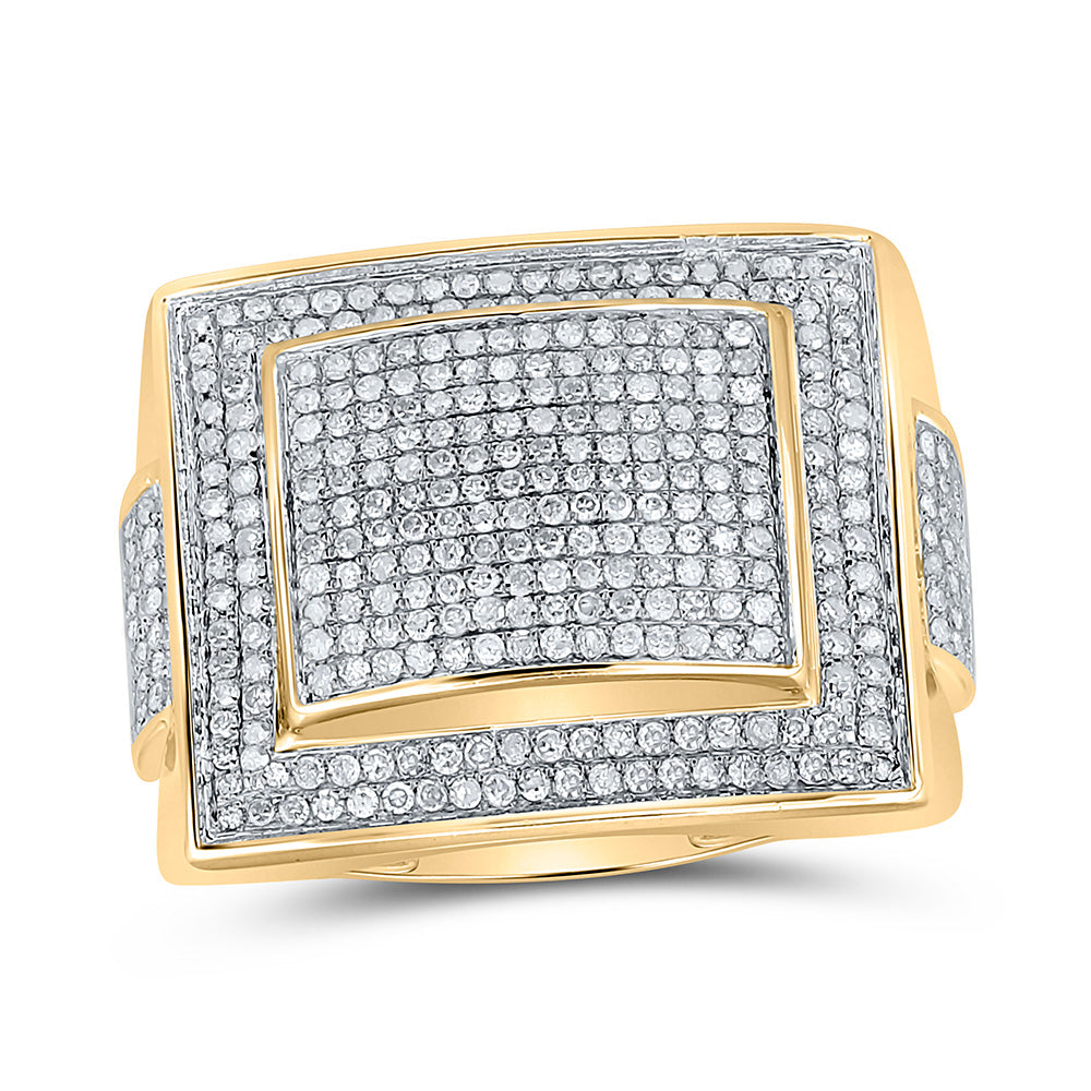 10K Yellow Gold Mens Round Diamond Square Cluster Ring 1 Cttw, Mens Size: 7-13