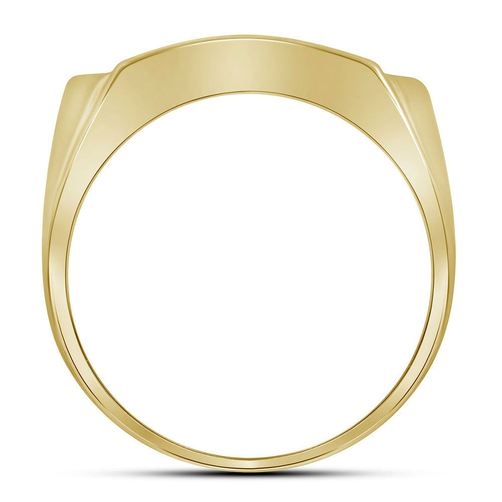 10K Yellow Or Rose Gold Mens Round Diamond Rectangle Arched Cluster Ring , Mens Size: 7-13