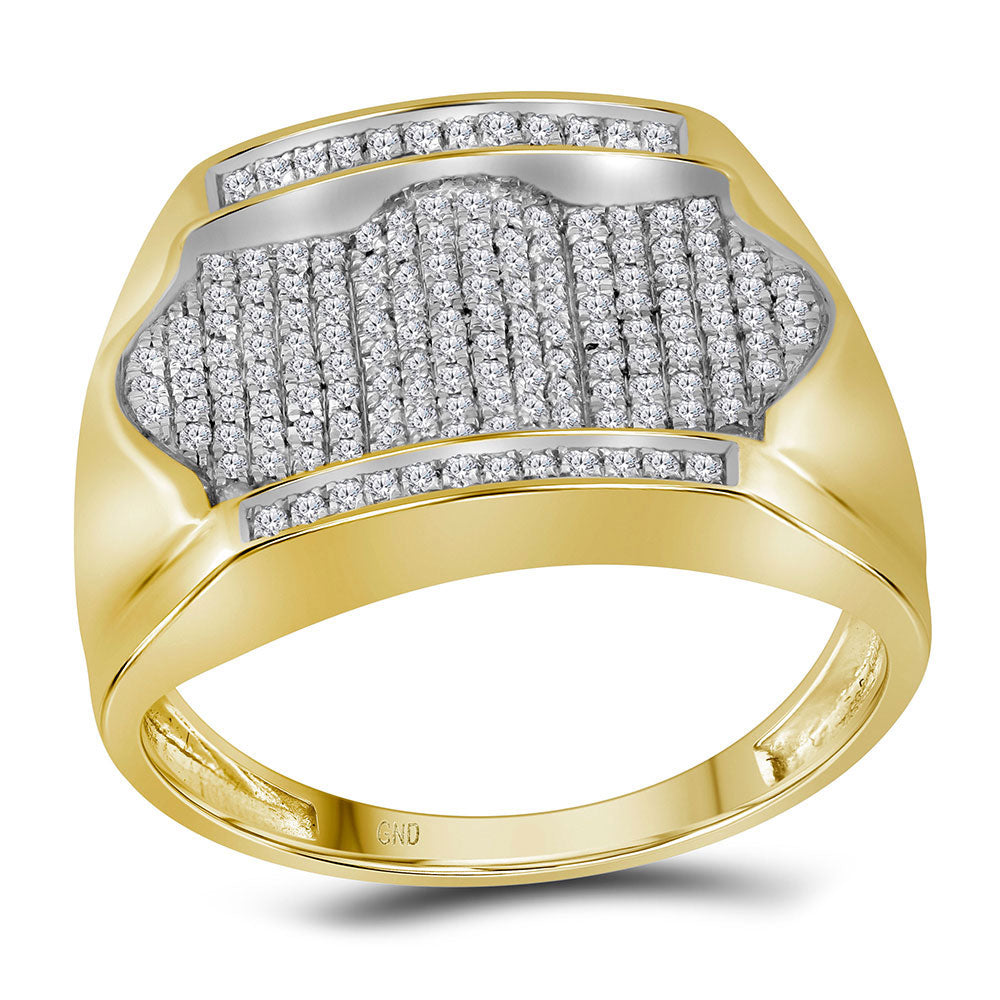 10K Yellow Or Rose Gold Mens Round Diamond Rectangle Arched Cluster Ring , Mens Size: 7-13