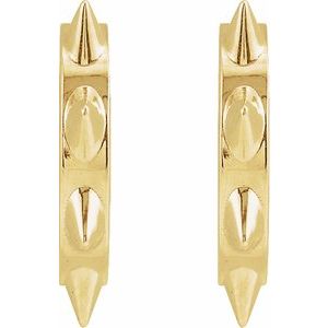 14K Yellow Gold 13.43 X 13.43 Mm Pair Friction Backs Polished Spike Hoop Earrings