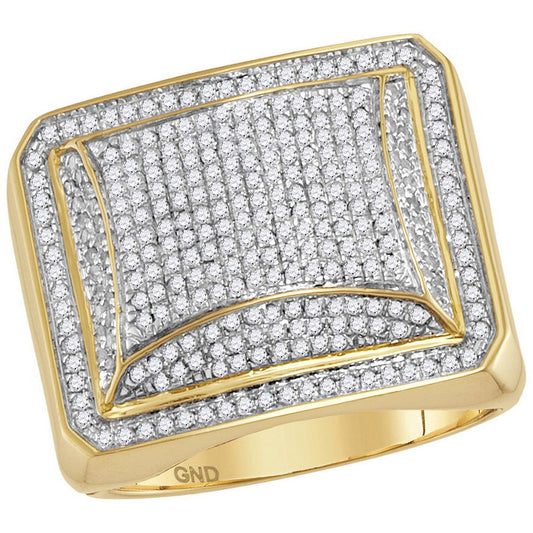 10K Yellow Gold Mens Round Diamond Domed Square Cluster Ring 1 Cttw, Mens Size: 7-13