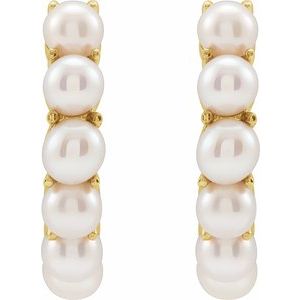 14K Yellow Gold Pair 3.5 Mm Cultured White Freshwater Pearl Hoop Earrings, Length: 15.5 Mm, Thickness: 3.3 Mm