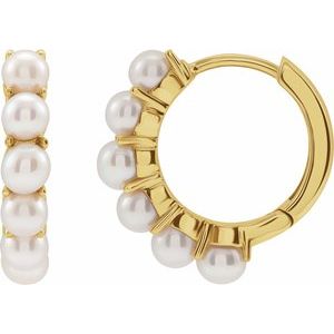 14K Yellow Gold Pair 3.5 Mm Cultured White Freshwater Pearl Hoop Earrings, Length: 15.5 Mm, Thickness: 3.3 Mm