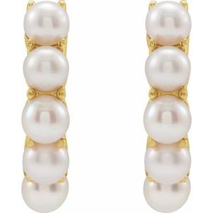 14K Yellow Gold Pair 3.5 Mm Cultured White Freshwater Pearl Hoop Earrings, Length: 13.98 Mm, Thickness: 3.3 Mm