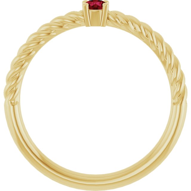 14K Yellow Gold Round 3 Mm Polished Lab-Grown Ruby Solitaire Rope Ring, Size 7