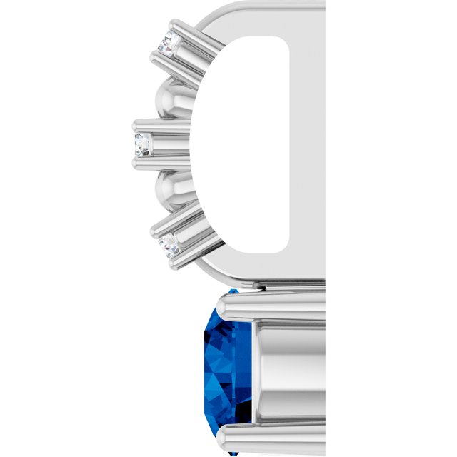 14K White Gold Or Sterling Silver Round 4Mm I1, G-H Polished Imitation Blue Sapphire And .01 Ctw Natural Diamond Charm/Pendant