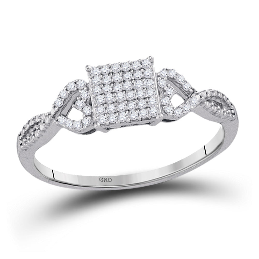 10K White Gold Womens Round Diamond Square Cluster Ring 1/5 Cttw, Womens Size: 5-10