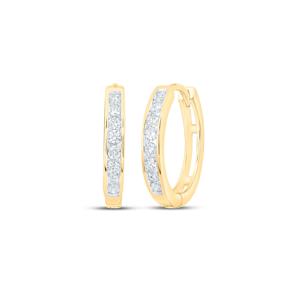 10K White Or Yellow Gold Womens Round Diamond Hoop Earrings