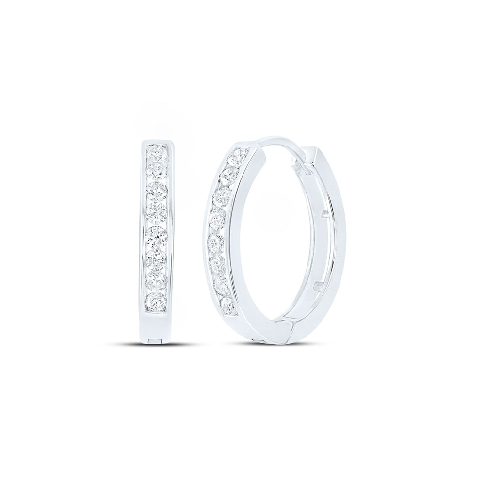 10K White Or Yellow Gold Womens Round Diamond Hoop Earrings