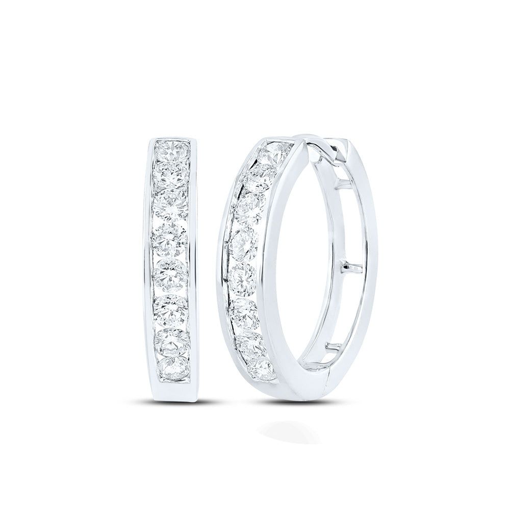 10K White Gold Womens Round Diamond Timeless Hoop Earrings 1 Cttw, Length: 0.74 In