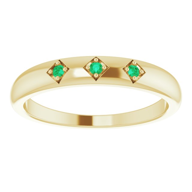 14K Yellow Gold Round 1.5 Mm Polished Natural Emerald Stackable Ring, Size 7