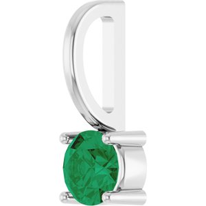 14K White Gold Round 4 Mm Lab Grown Emerald Pendant
