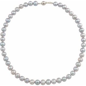 Sterling Silver Round 9.0-10.0 Mm Cultured Gray Freshwater Pearl Necklace, Length: 18 In