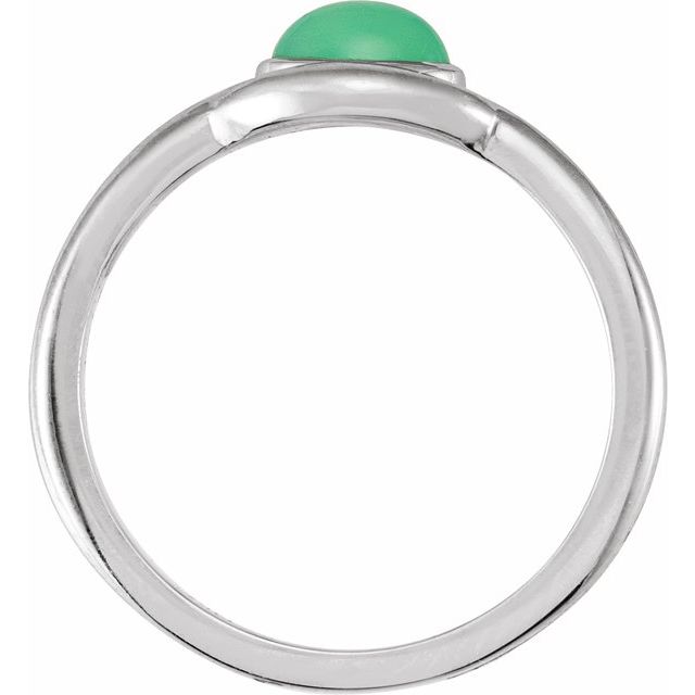 14K White Gold Oval 6 X 4 Mm Polished Natural Green Chrysoprase Cabochon Ring, Size 7