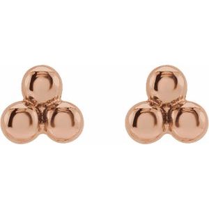 14K Yellow Or White Or Rose Gold Or Sterling Silver Or Platinum 3.2 X 3 Mm Pair Friction Backs Included .37 In Polished 3 Beads Stud Earrings
