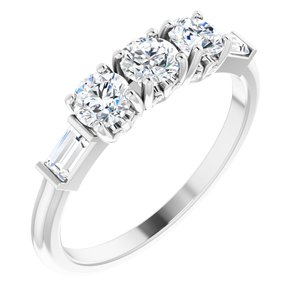 14K White Gold Natural Diamond Round 4 Mm Natural Diamond Polished 9/10 Ctw Natural Diamond Three-Stone Anniversary Band Size 7