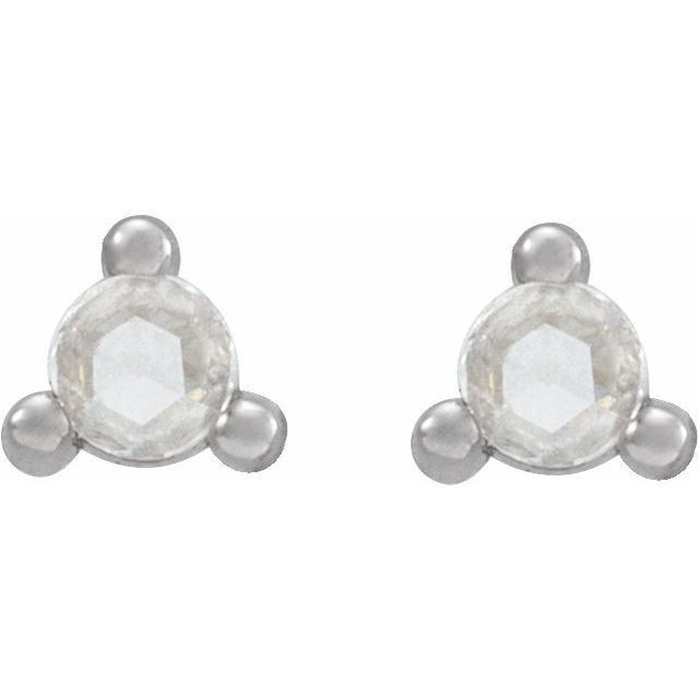 14K Yellow Or White Or Rose Gold Round Friction Backs Polished Natural Diamond Rose-Cut 3-Prong Earrings