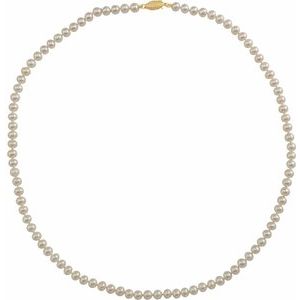 14K Yellow Gold Pearl 4.5-5.0 Mm Cultured White Freshwater Pearl Necklace, Length: 18 In