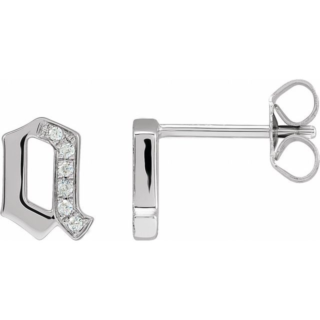 14K Yellow Or White Gold Round I1, H+Friction Back Polished Natural Diamond Gothic Initial Earring