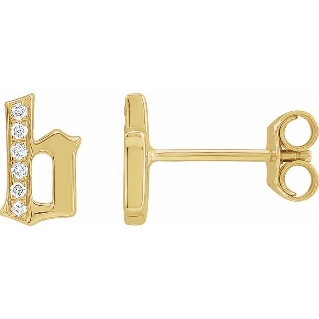 14K Yellow Or White Gold Round I1, H+Friction Back Polished Natural Diamond Gothic Initial Earring