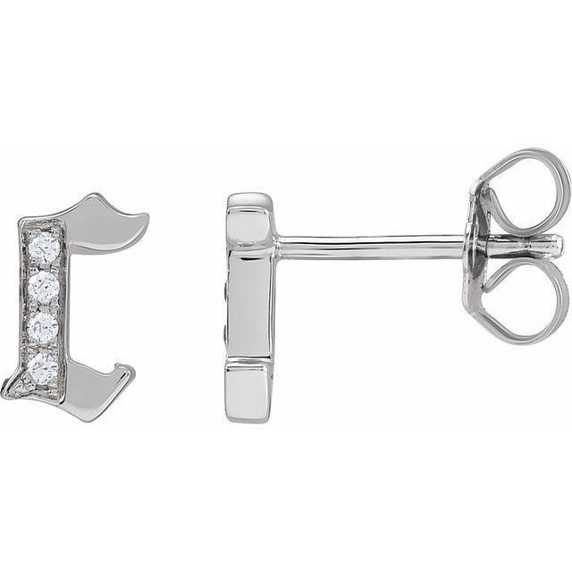 14K Yellow Or White Gold Round I1, H+Friction Back Polished Natural Diamond Gothic Initial Earring